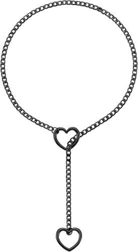 RWQIAN Verstellbare Schlupfkette Damen Herz/O-Ring/Schloss Slip Chain Kette Punk Gothic Kubanische Halskette Silber/Gold/Schwarz Schmuck Y-Halskette 26-34