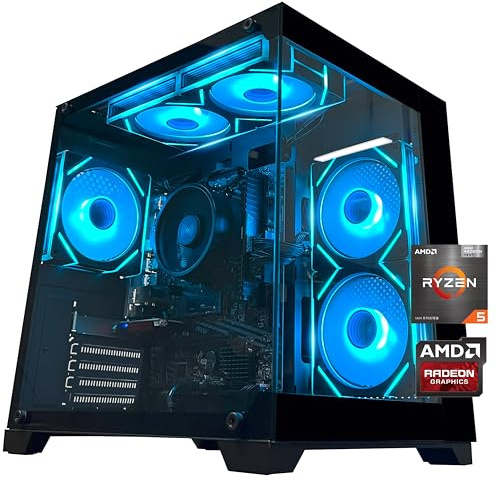 YAWYORE Gaming PC Desktop Computer AMD Ryzen 5 5600GT,16GB DDR4 3200MHz,1TB M.2 NVMe PCle,550W 80PLUS PSU,WiFi,Game Design Office Console,Sea View Room, Towers PC (Black)