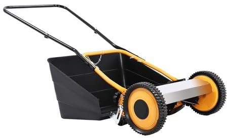 Hand Push Lawnmower 35.56cm Cutting Width, Cylinder Lawnmower 12-42mm with 4 Sharp 5-Edged Blades, Manual Lawn-Mower with 1 Grass Collecting Box 2-In-1 Function, Detachable