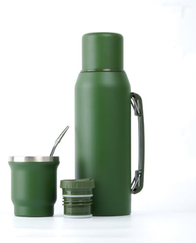 BALIBETOV 1000 ml Set Yerba Mate – Termo con 1 Pico Vertedor, Mate de 270 ml y 1 Bombilla – Aislamiento de Doble Pared – Tapa de Silicona – Mantiene la Temperatura hasta 12 Horas