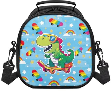Yspwyqan Borsa termica per il pranzo per bambini, con stampa di dinosauri, a doppio isolamento, contiene portapranzo, bottiglia d'acqua e snack, facile da pulire, adatta per bambini in età prescolare