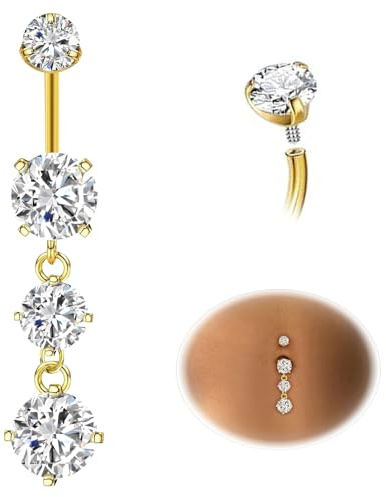 ESHIONER G23 Titanio Piercing Ombligo Oro Colgante Joyería para Mujer Largo Corto Hipoalergénico Impermeable Interior Dorado Piercing Ombligo 14G 12MM