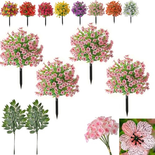 Artificial Flower with Ground Spikes, Fade Resistant Faux Violet Ball, Fake Begonia Bushes Plants, Artificial Topiary Flowers for Indoor Outdoor Front Porch Garden Backyard Decor(F,4Pc)