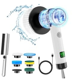 Cepillo de Limpieza eléctrico,Cepillo Limpieza Hogar con 7 Cabezales de Cepillo 2 Modos, Cepillo Electrico Limpieza Hogar con Indicador LED IPX7 Resistente al Agua para Baño Suelo Azulejos COC