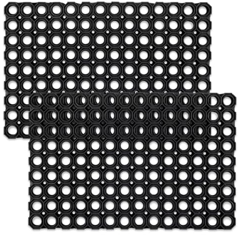 Flatro Rubber Outdoor Door Mat | (Pack of 2) 60 X 40cm Non-Slip Hollow Rubber Matting | Entrance Doormat with Anti-Slip Backing for Trapping Dirt, Mud, & Moisture (Hollow)