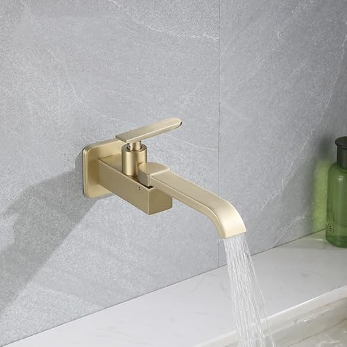 XDSMB Wasserfall Wasserhahn Wandmontage Bad 180° Rotierende Kaltwasserhahn Gäste Wc Wandanschluss 1/2 Zoll,Gold Gebürstet
