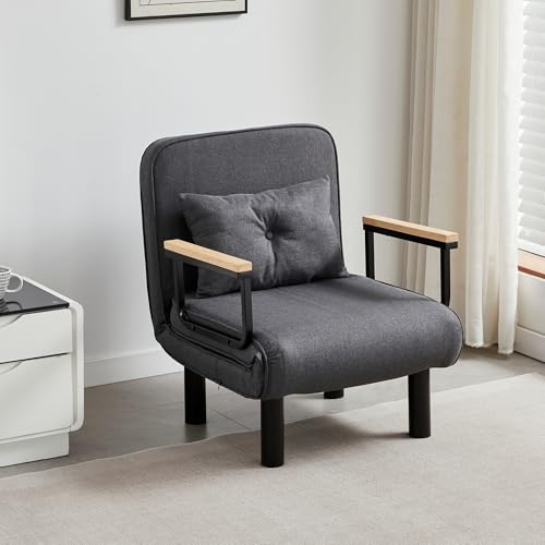 mcc direct 4 in 1 Folding Single Sofa Bed Convertible Lounge Sleeper Chair with Adjustable Backrest and 2 Tufted Cushions, Sleeper Recliner Armchair for Living Room, Bedroom, Guest Room (Grey)
