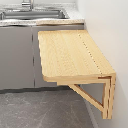 Tavolo da pranzo pieghevole da parete, in legno massello, tavolo da lavoro pieghevole salvaspazio (100 x 50 cm), perfetto per piccoli spazi e uffici domestici