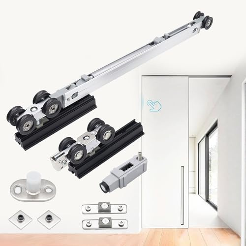 Schiebetür Schiene Verdeckte Schiebetürbeschläge mit Drucköffnung, Soft-Close-Schiebetürsystem Ghost, Leise und Sanft Schließendes Schiebetürschienen-Set für Innentüren(4.9ft(149.4cm))