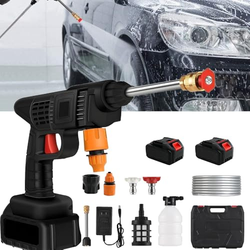 Idropulitrice Portatile, Idropulitrice a Batteria con 2 batterie 16680VF e Scatola di Immagazzinaggio, 0-8 metri di distanza di spruzzo d'acqua, per Auto, Terrazza, Giardino, Pulizia di Tappeti
