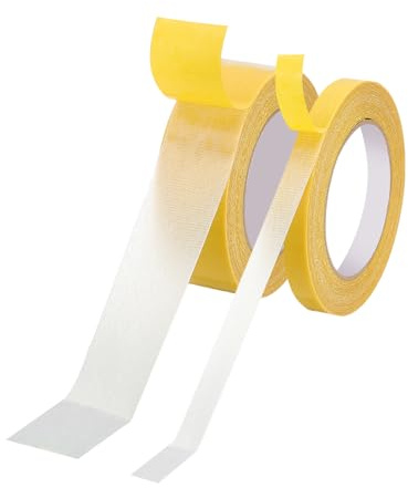 PATIKIL 2 Rolls Fabric Tape, Carpet Tape Double Sided Heavy Duty Sticky Mesh Tapes 32.8ft for Carpet Floor Wall Photo DIY Crafts Clothes Pasting Mounting, Yellow, 15mm 30mm