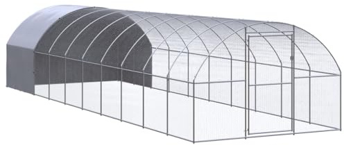 Gabbia per Polli da Esterno 3x10x2 m in Acciaio Zincato con Tetto in Polietilene Impermeabile, Recinto Spazioso per Galline e Anatre, Struttura Stabile e Resistente