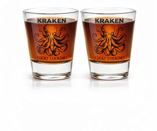 The Spice Specialist Kraken Rum Shot Glasses (2 Pack Clear) – Glass Rum Shot Glasses – Novelty Cocktail Glasses for Parties & Home Bar – Unique Gift by Cocky Cocktails