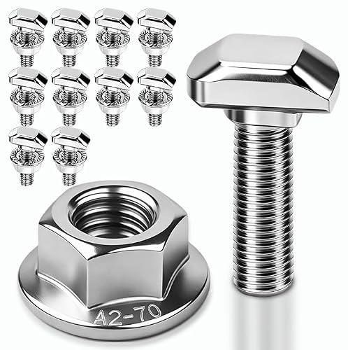 Liyerfer 10 Stück Hammerkopfschrauben M8 x 40 mm, Edelstahl A2-70 Hammerkopfschraube mit Sperrzahnmuttern Flanschmuttern M8 für PV Solar Montageschienen Gewächshaus und Aluprofil für Photovoltaik