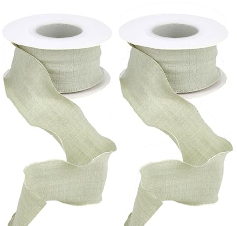 PH PandaHall - Cinta de tela con volantes, 40 mm, borde con volantes, doble 2 rollos, cinta de tela de gasa para embalaje de regalo, invitaciones, boda, ramo de Navidad, 18 m, color verde