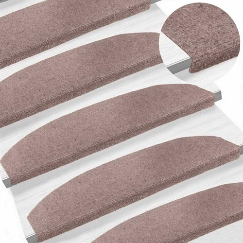 vidaXL Tappeti autoadesivi per scale, beige, 15 pezzi, tappetini semicircolari decorativi, antiscivolo e moderni per la casa, riducono il rumore e sono confortevoli