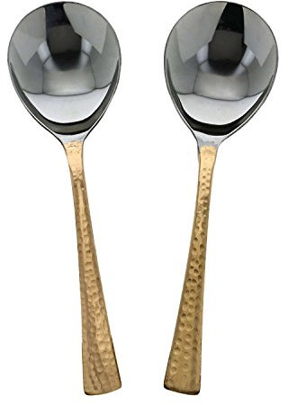 Zap Impex Cucchiaio da portata martellato originale indiano per riso, lunghezza 18 cm, in acciaio inossidabile con rame set di 2
