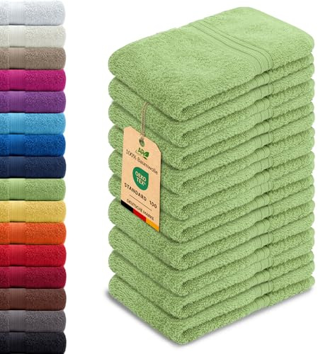 AR Line Arizona 10er Set Gästetücher 30x50 cm – 100% Baumwolle, 500 g/m², weich & saugstark, in Farbe: Apfelgrün