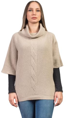 DALLE PIANE CASHMERE - flätad poncho kashmir blandade garn - dam, BEIgE, one size