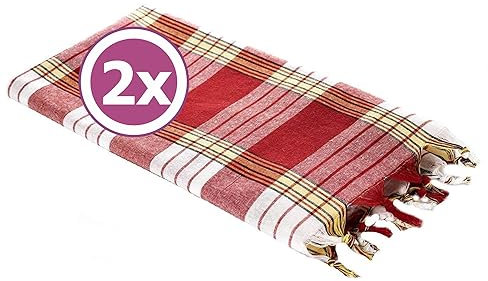 Carenesse Hamamtuch Classic 2er Set 80 x 170 cm I Hamam Handtücher 100% Baumwolle I 2X saugfähiges & schnell trocknendes Pestemal rot kariert I Kompaktes Strandtuch Saunahandtuch