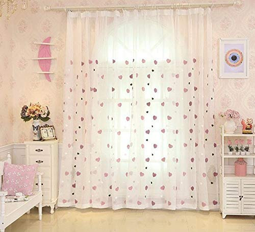 Lactraum Vorhang Kinderzimmer Mädchen Transparent Weiß mit Ösen Bestickt Herz Voile 100 x 245cm