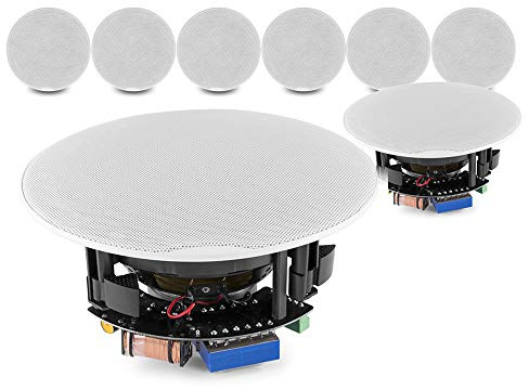 PD FCS5 8x 5.25 Flush Mount Ceiling Speakers Set, 2-Way Coaxial Loudspeakers, 100V & 8 Ohm, Magnetic Grilles, Home Shop Restaurant Audio System, 640W Max