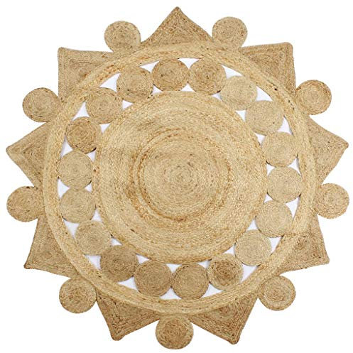 Festnight Teppich Handgefertigt Juteteppich Handwebteppich Läufer Schlafzimmer Flur Geflochtene Jute Wohnzimmerteppich Rund 90 cm