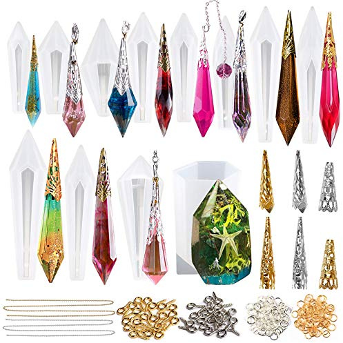 musykrafties Tropfen Silikon Formen Prisma Epoxidharzformen Anhänger Schmuck Basteln Gießform mit Kette 220st Set