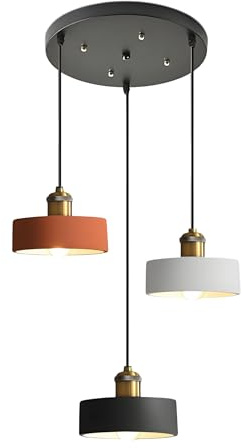 LFsem Nordic Modern 3 Flammig Pendelleuchte, Kronleuchter mit 3 Metall Lampenschirm, E27 Hängelampe für Küche, Schlafzimmer und Esszimmer Esstisch (Rund)