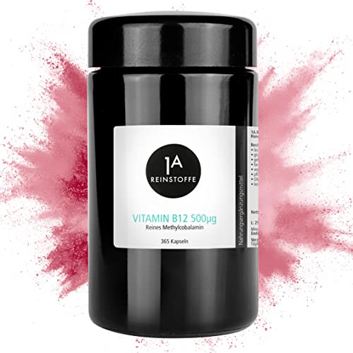 Vitamin B12 – 365 Kapseln – Jahrespackung - 500µg Methylcobalamin – bioaktive Form – hochdosiert & vegan – Ohne Zusätze - 1A Reinstoffe
