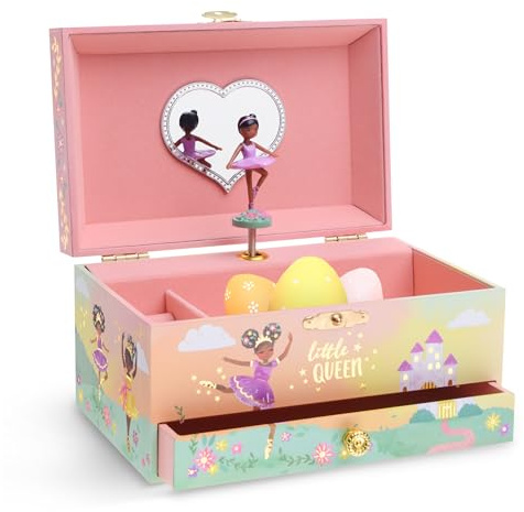 Jewelkeeper Girl's Musical Jewellery Storage Box with Black Ballerina, Little Queen Design, Swan Lake Tune