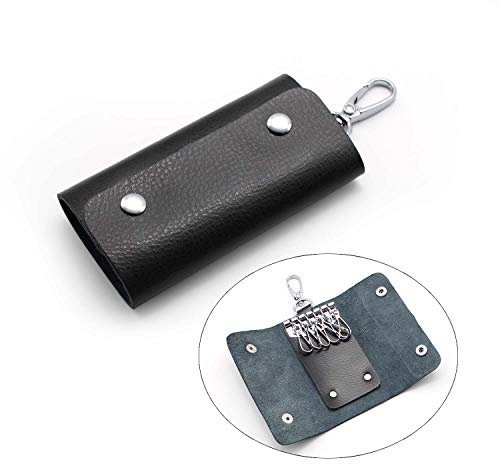 LERANXIN Porte Cles, Cuir de Vachette Souple Porte Cle Livré avec 6 Crochets, Unisexe Noir Porte Clef Cuir Convient aux Clés de Maison, Clés de Voiture