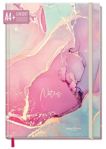 paper&you® Notizbuch liniert A4+ mit Gummiband Silky Pink 156 Seiten, 78 Blatt - liniertes Notebook, Journal, Skizzenbuch, Tagebuch - nachhaltig & klimafreundlich
