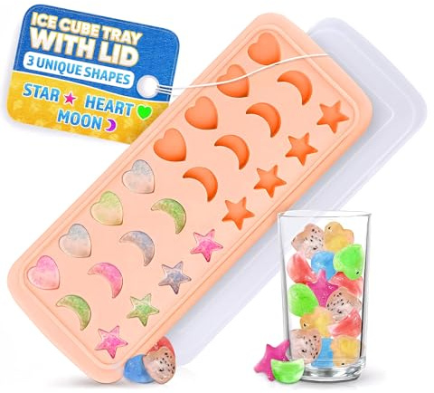 Mini Star Ice Cube Tray with Lid – Stars, Moons & Hearts that Just Pop Right Out – 24 Cavities Cute Ice Cube Tray, Flexible Silicone, Easy Release | Reusable Molds for Cocktails, Parties & Desserts