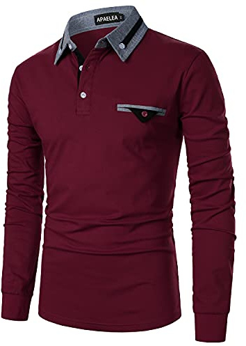 APAELEA Poloshirt Herren Langarm Streifen T-Shirt Baumwolle Casual Polohemd für Männer