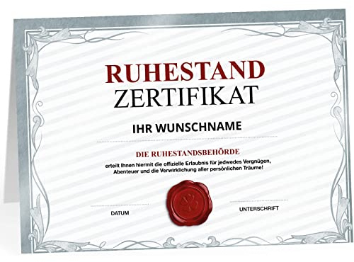 XXL Abschiedskarte PERSONALISIERT (A4) - Zertifikat - Urkunde modern - große Klappkarte für Kollegen mit Umschlag zur Rente Ruhestand Pension Kündigung