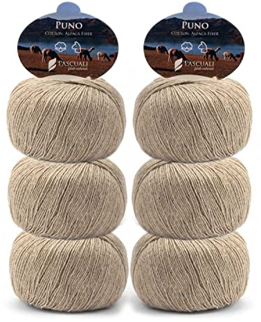 6 x 50g Pascuali Puno naturbelassen. Strickwolle aus 70% Baumwolle (Bio), 30% Alpakawolle, Alpaca Wolle zum Stricken und Häkeln, Farbe:Waldkiefer 24