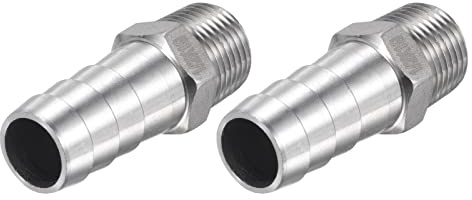 sourcing map 2 Pcs Manguera Espiga Montaje OD 19mm X 1/2PT Macho Rosca | Recto Tubo Conector para Agua Aire Combustible, 304 Inoxidable, Acero, Paquete de 2