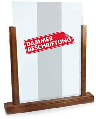 Tischaufsteller Holz inkl. Acrylhalter für A4 | Menükartenhalter | dunkel lasiert | doppelseitig