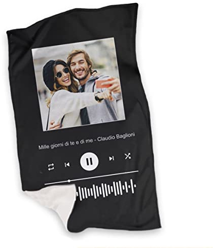 Generico Plaid Spotify Personalizzato con Spotify Codes Foto Brano Artista Idea Regalo Natale Compleanno San Valentino in pile coperta invernale decorazioni casa divano letto Musica amore (100x150cm)