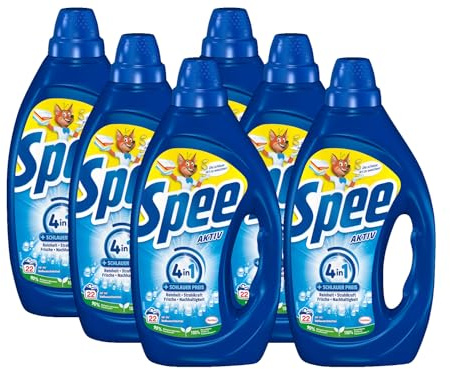 Spee Aktiv Gel Universal 4 + 1 Waschmittel (6 x 22 Waschladungen), Flüssigwaschmittel mit 4 + 1 Formel vereint Reinheit, Strahlkraft, Frische & Nachhaltigkeit, 20° - 95° C