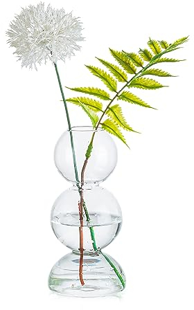 Glasseam Kleine Vasen für Tischdeko, Lieblich Bubble Vase Durchsichtig, Aesthetic Glasvase Rund Blumenvase Modern Design, Hydroponic Kugelvase Glas Tulpenvase für Bud Pflanze, Dekovase für Wohnzimmer