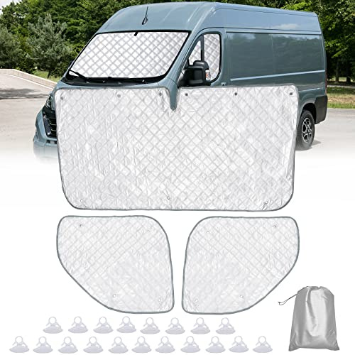LCAUTFR Sonnenschutz Frontscheibe für FIAT Ducato Wohnmobil 3 Stück Thermomatte Set Frontscheibenabdeckung Interner Windschutzscheiben-Abdeckung