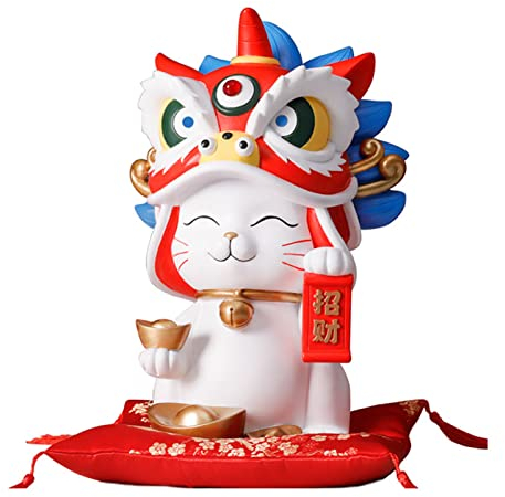 Lucky Cat Waving Arm, Vivid and Lovely Chinese Cat, Fortune Cat Figure Ornament Fortune Cat Saving Pot Coin Bank Decoration for Shop Office(White)