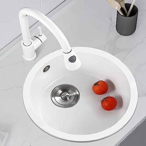 JSWHYBD Lavabo da bancone da Bar Rotondo in Pietra di Quarzo Bianco Formato lavabo da Cucina sottopiano a Una Fessura 40 * 40 White