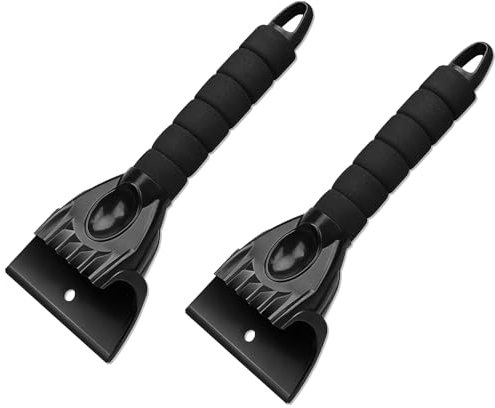 mizikuu Raschietto per Ghiaccio, 2 Pezzi Spatola per Ghiaccio Auto con Impugnatura in Spugna Morbida Antigelo Auto Raschiaghiaccio, Pala da Neve Invernale per Pulizia Vetro Finestrini Macchina, Negro