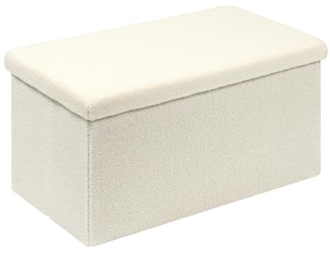 Bonlife Banco con Espacio de Almacenamiento, Banco Plegable de Terciopelo, Reposapiés, Caja de Almacenamiento con Tapa,Blanco, 80x40x40cm