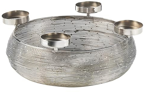 Kobolo Dekokranz Adventskranz aus Metall in mit Schale für 4 Silber