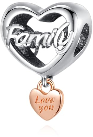 Amuefer Famiglia Amore Cuore Charm Compatibili Bracciale Collana, Argento Sterling Ciondolo Compleanno Natale Gioielli Regali per le Donne Moglie Amici