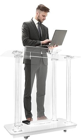 ASSICON Schräges Podium Podiumsständer, transparentes Acryl-Podium mit LED-Leuchten und Rollen, bewegliches Podium, Boden-Stehpodeste für Klassenzimmer, Büros, Restaurants Bodenstehendes Podium